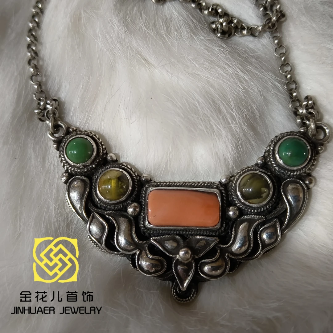 坠链均足银 蒙古元素 原创设计 手工制作 多宝镶嵌复古风