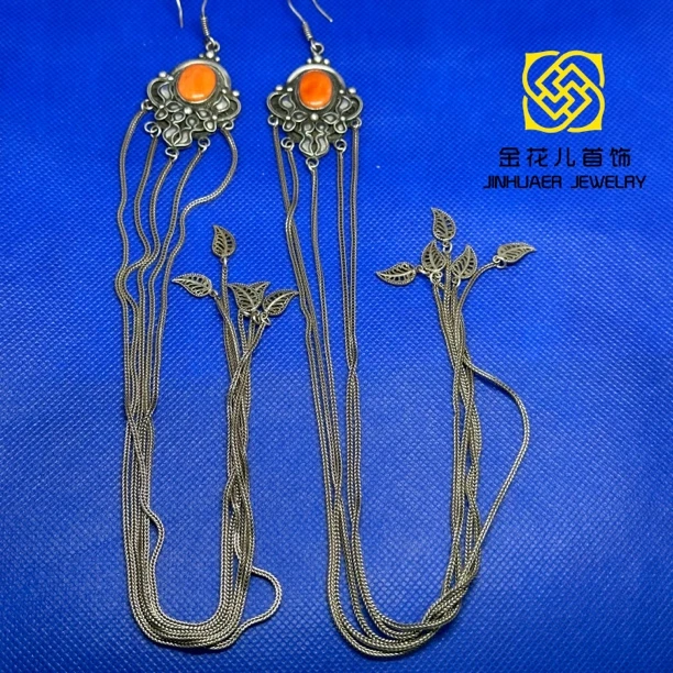 足银耳饰 足银蒙古元素耳饰气质百搭长款