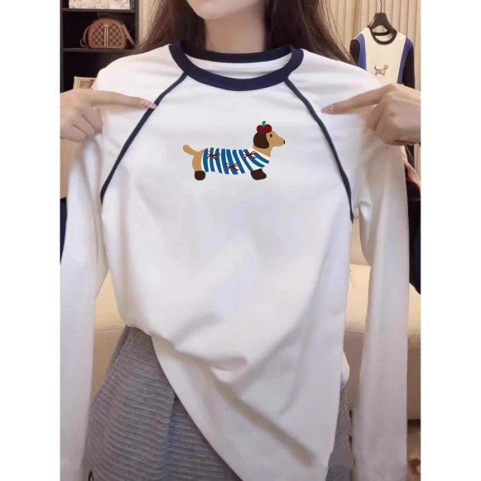 正肩白色加绒加厚撞色打底衫女内搭爆款一体银狐绒长袖t恤上衣冬