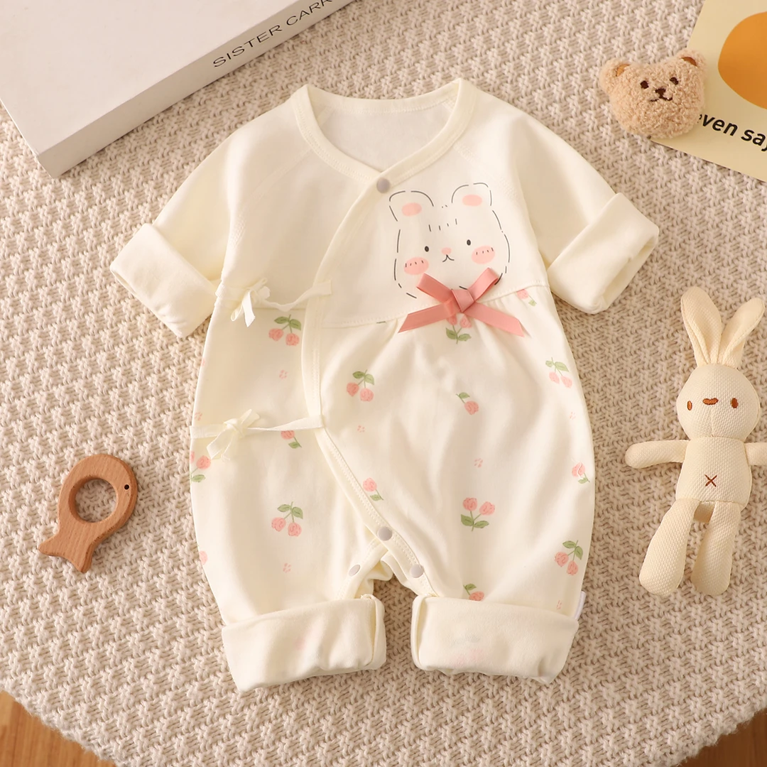 四季款婴儿连体衣宝宝长袖蝴蝶衣新生儿纯棉护肚春秋季和尚服爬服