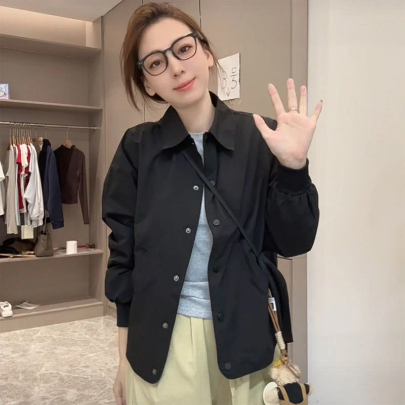 休闲长袖短外套女2025春季新款小个子时尚气质简约纯色POLO领上衣