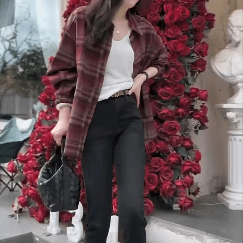 韩版潮流格子衬衫女2025春季新款洋气超好看修身显瘦减龄百搭外套
