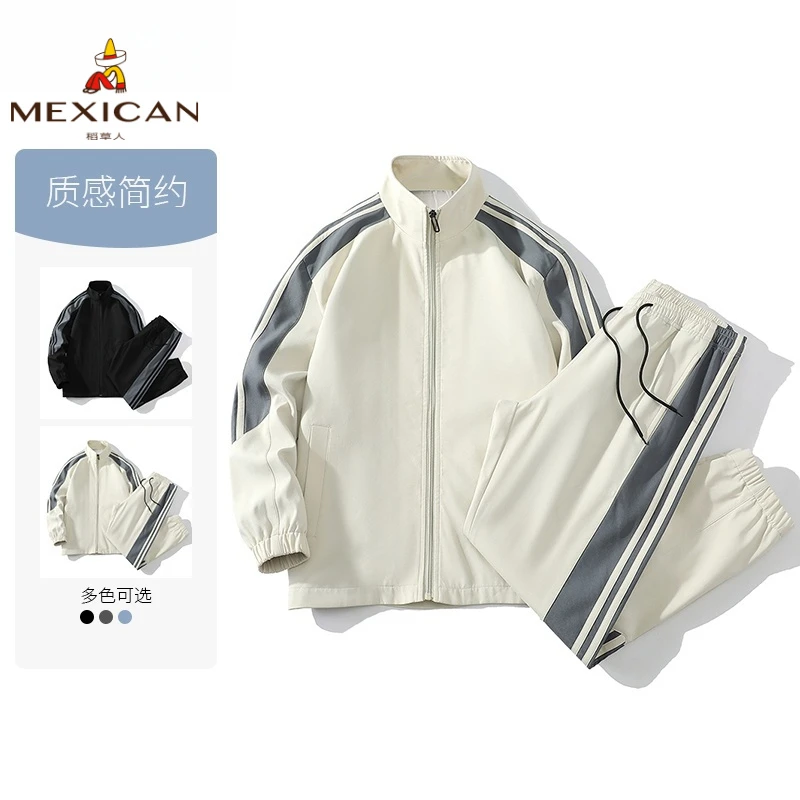 Mexican/稻草人春秋情侣套装立领休闲运动服宽松长袖外套束脚裤