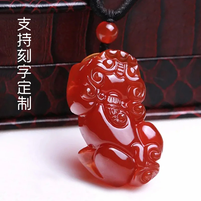 上等正宗天然优质红玛招财转运瑙貔貅吊坠男女士玉髓项链支持刻字