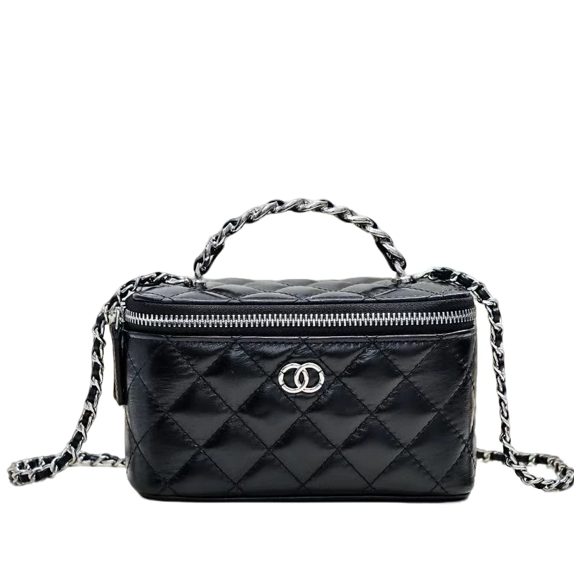 手工真皮小香风盒子包2025新款女包时尚百搭菱格链条包小方包