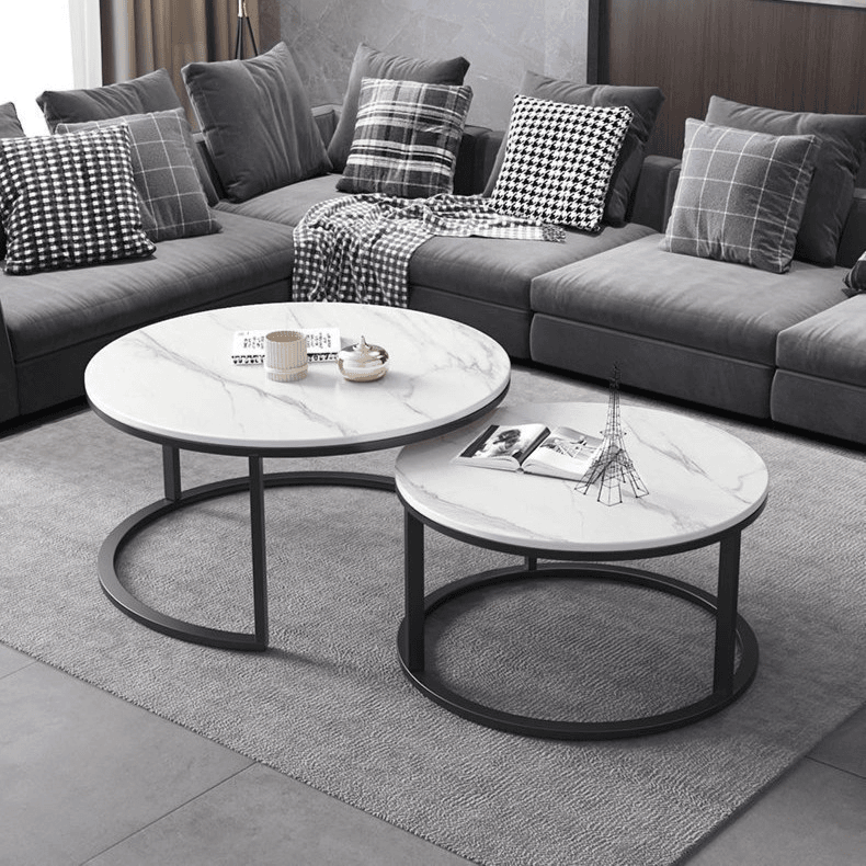 轻奢岩板茶几现代简约客厅圆形子母茶几组合大小圆茶几家用小户型