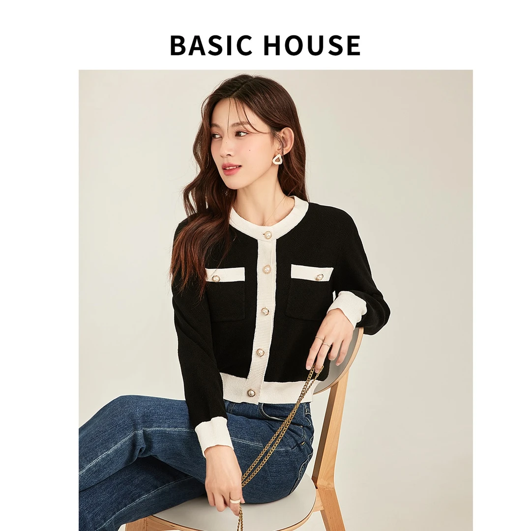 Basic House/百家好小香风针织衫女长袖气质显瘦上衣毛衣开衫外套