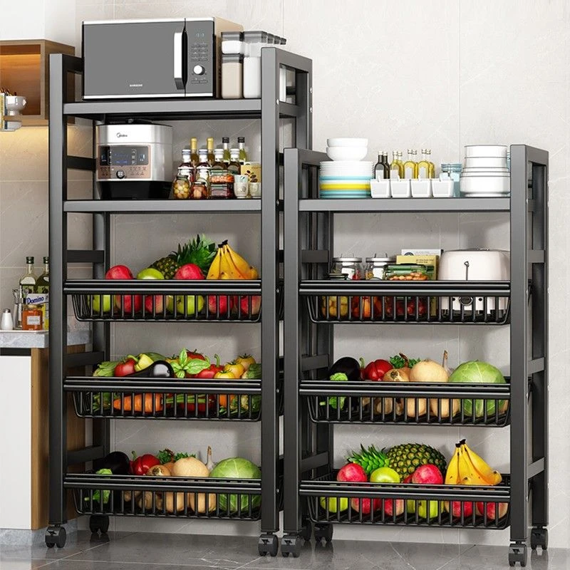 直播水果蔬菜篮子推车可移动厨房置0物架落地多层夹缝储物架子