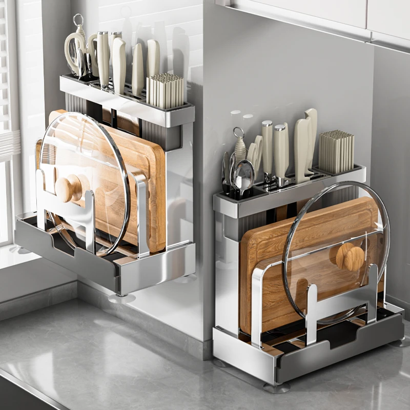 直播304不锈钢多功能筷置物架厨房刀具砧板锅盖架筷菜板架筷壁挂