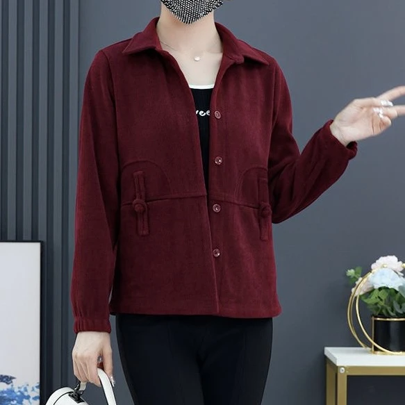 大码灯芯绒休闲短外套女春秋2024年新款洋气中年妈妈宽松开衫上衣