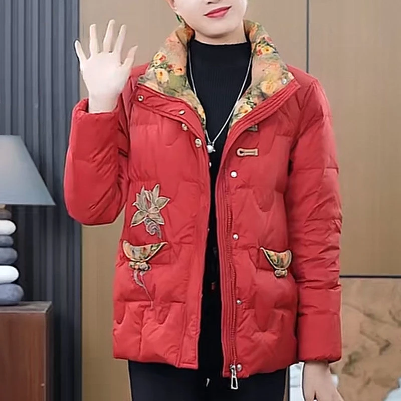中年女装冬季新款国风刺绣棉服外套X洋气妈妈装短款冬装保暖棉衣
