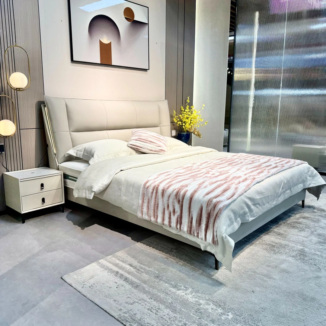 886#轻奢简约大床免洗主卧室储物高箱皮现代意式高端婚床皮床