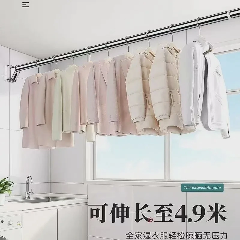 免打孔晾衣杆窗帘杆伸缩杆衣柜挂衣杆收缩浴帘杆不锈钢阳台撑杆子