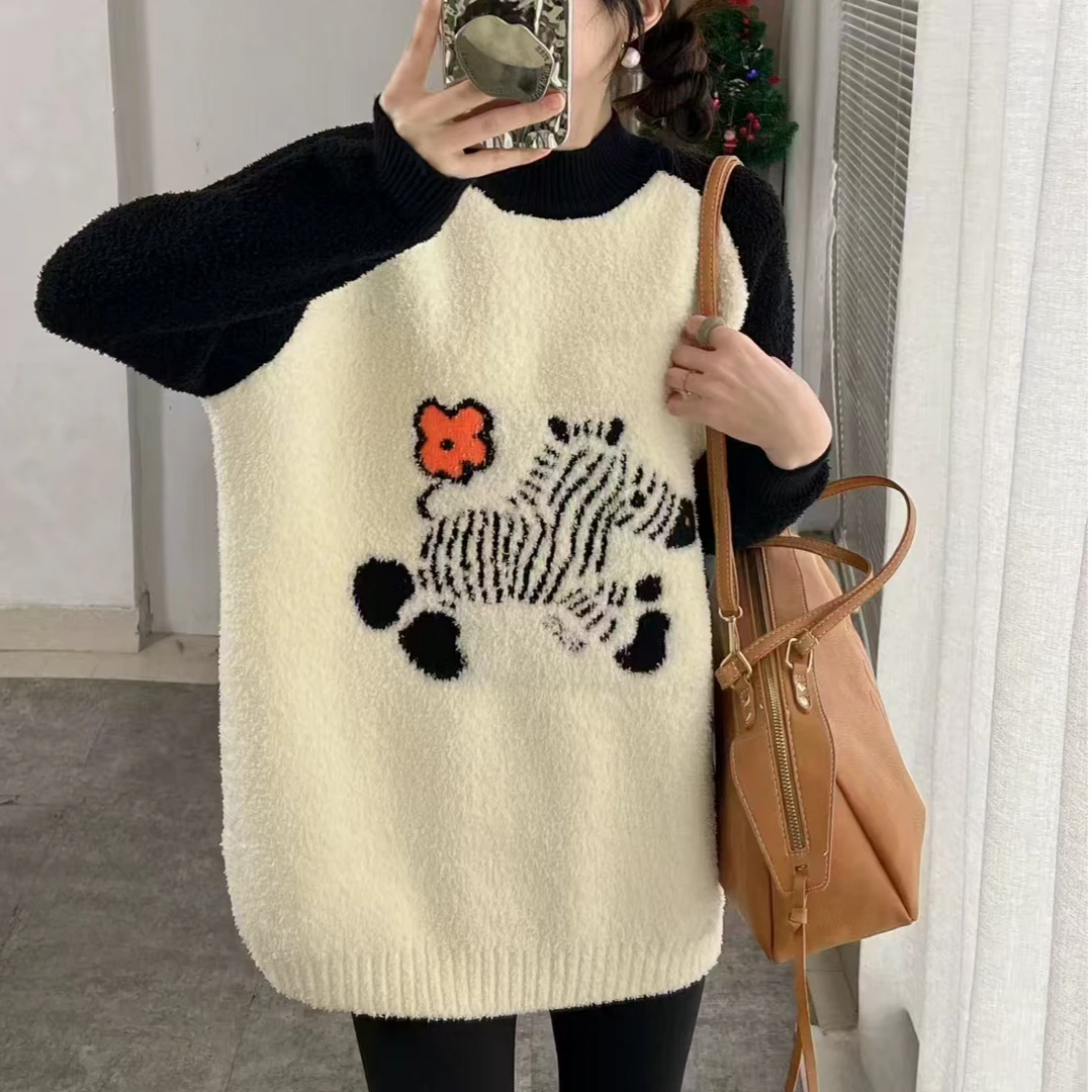 新款拼接卡通毛巾绣毛衣8201