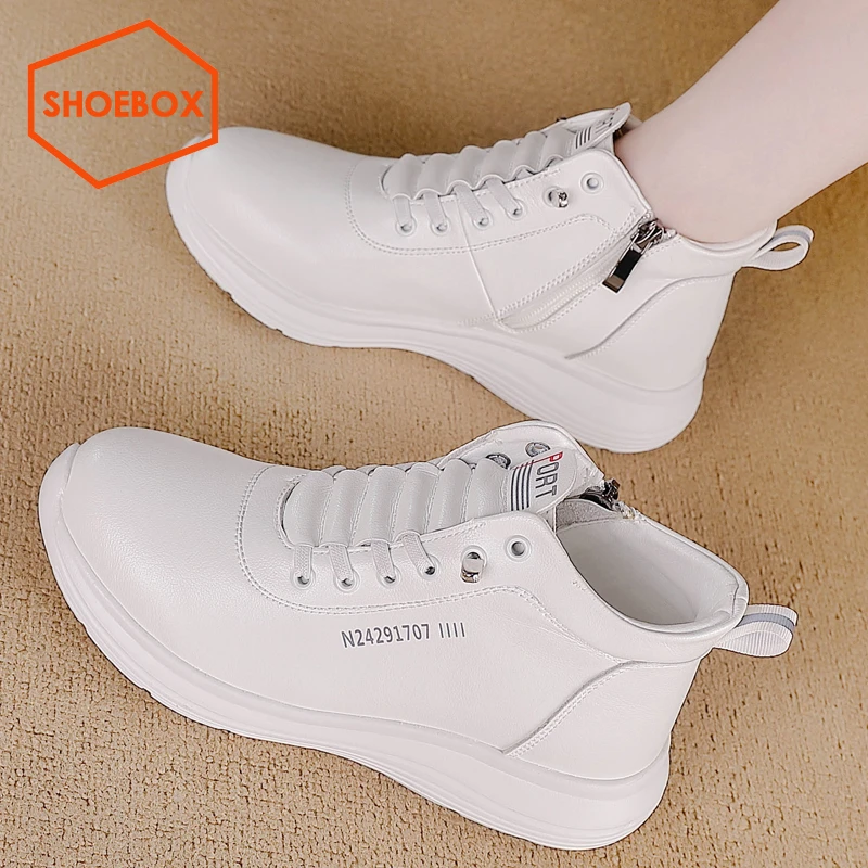 shoebox鞋柜小白鞋女2024秋季新款软底防滑高帮鞋百搭休闲鞋女