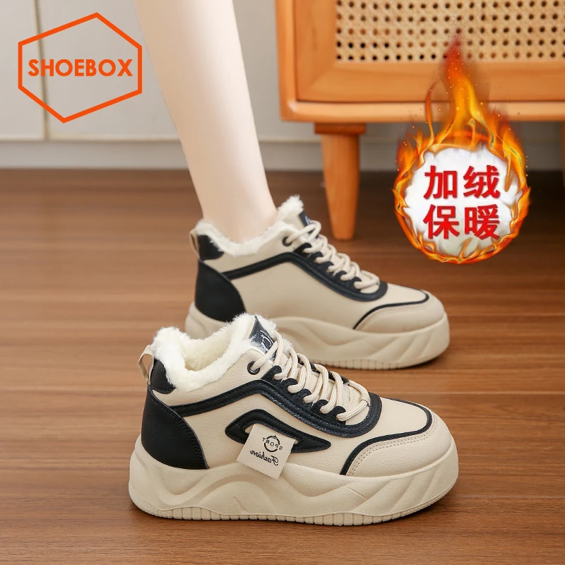 达芙妮集团鞋柜二棉鞋女加绒小白鞋2024新款冬季爆款高帮运动鞋子