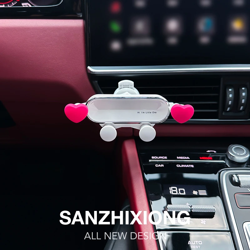 卡通爱心汽车手机支架创意红色系车载支架汽车出风口导航固定支架