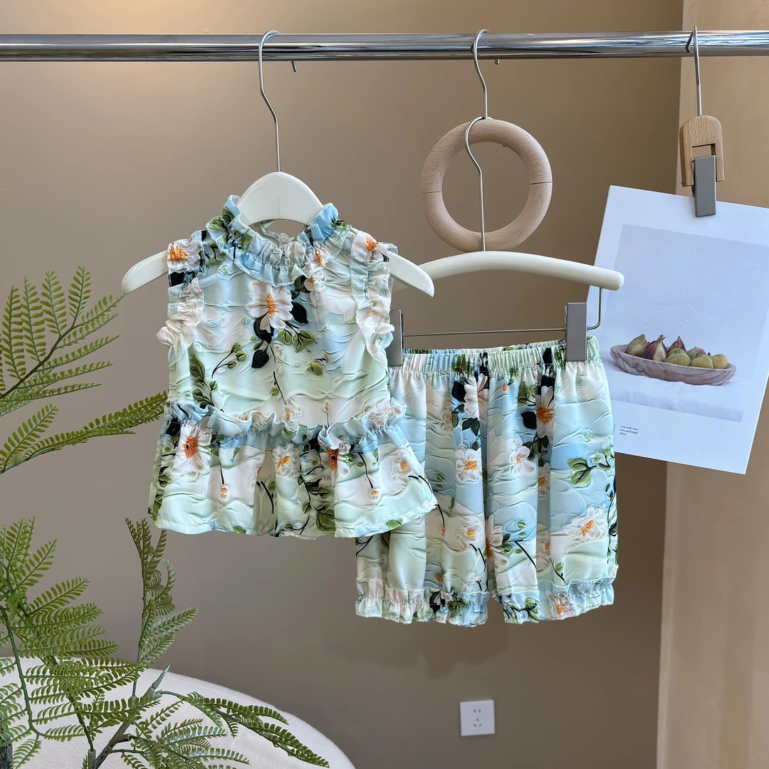 女童夏装套装2024夏季新款女孩无袖背心上衣时尚碎花韩版两件套T