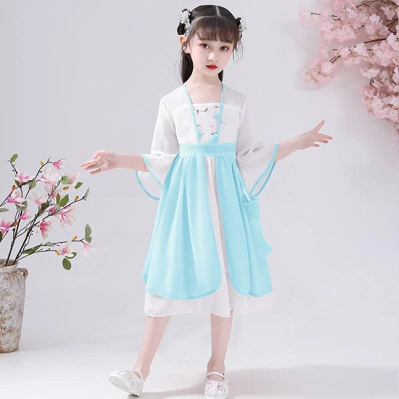 1019女童汉服裙断码粉色蓝色