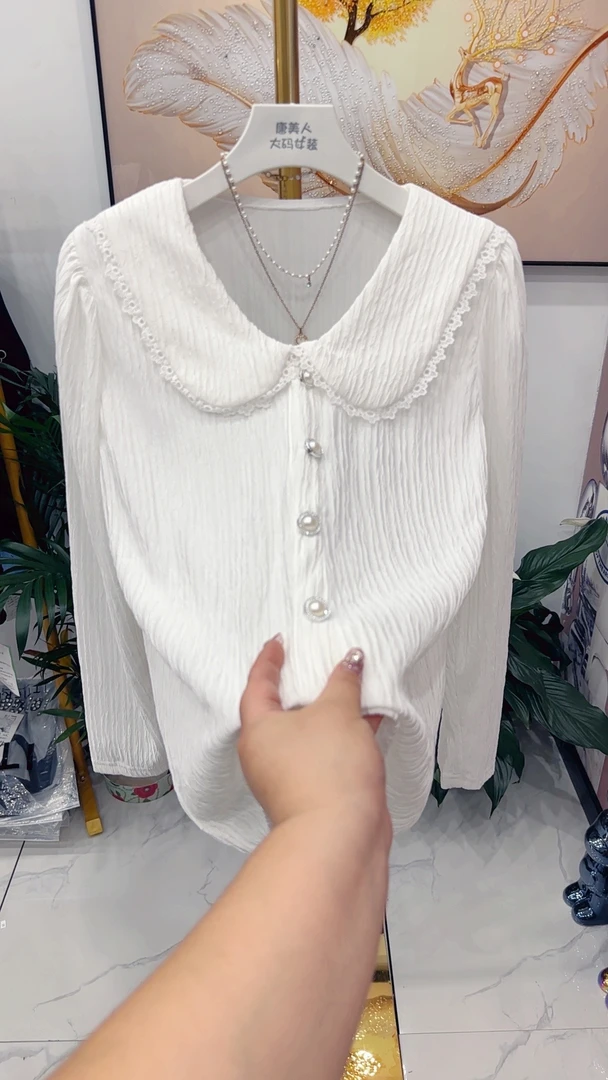 秋季新款长袖6901娃娃领重工时尚大码打底衫