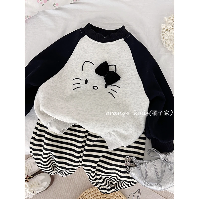 【小王专属】orangekids女童加绒小猫卫衣条纹卫裤HS53668&HS55031