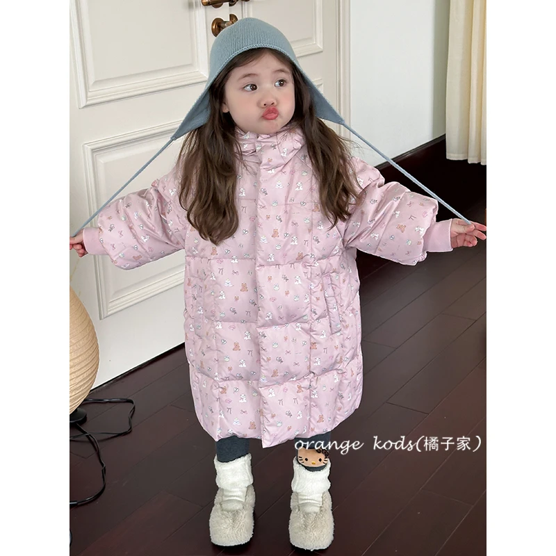一鹅顶三鸭！儿童三防印花长款花白鹅绒服女童羽绒服加厚HS55169