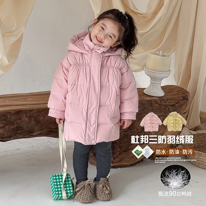 童装女童杜邦三防面料90新国标羽绒服白鸭绒中长款HS35162