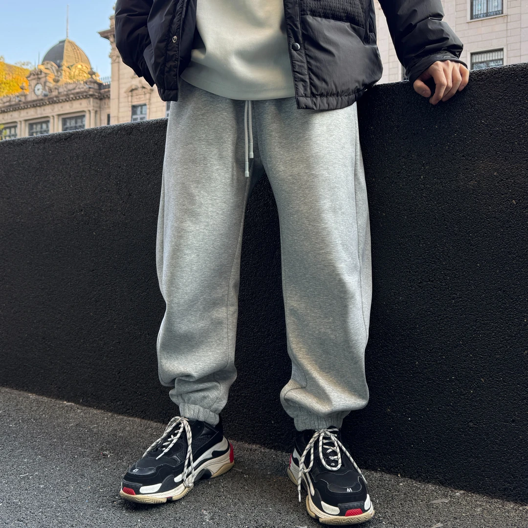 纯色加绒休闲裤束脚保暖宽松修饰腿型潮流百搭抽绳加厚卫裤秋冬款