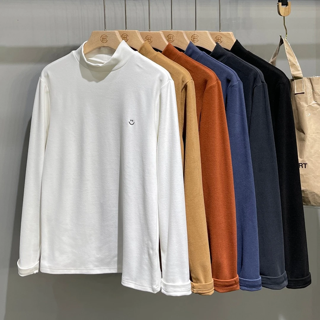 01-555新款潮流高领打底卫衣男秋冬潮牌笑脸刺绣宽松休闲帅气上衣