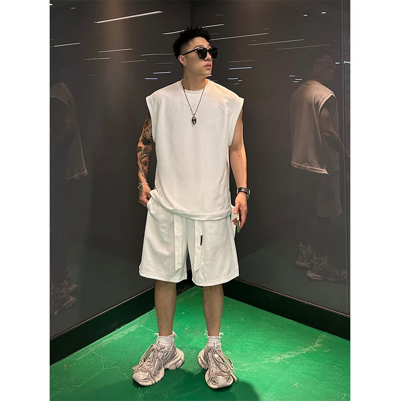 01-FA01百搭无袖坎肩马甲简约短裤套装背心套装时尚休闲运动男潮