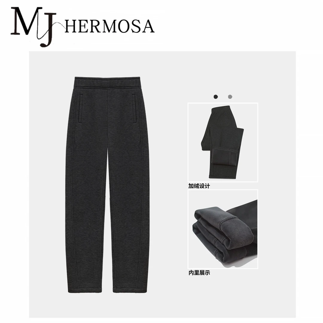 24秋冬羊毛混纺加绒垂感显瘦休闲松紧腰弯刀裤M243019