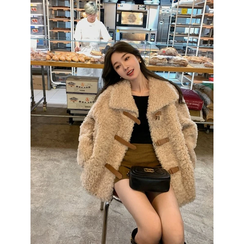 大幂幂同款皮毛一体羊羔毛外套女中长款羊剪绒大衣