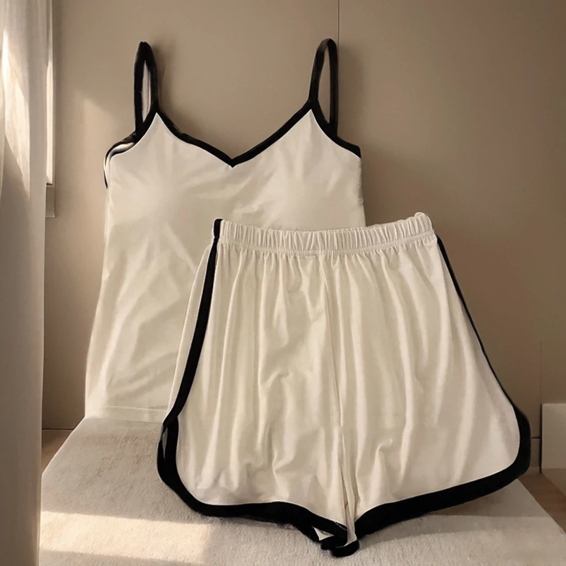 白色莫代尔夏季吊带睡衣女新款背心带胸垫韩版ins性感薄款家居服