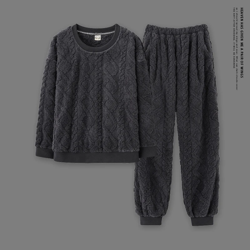 大码加绒睡衣女长袖法兰绒320g加厚提花绒长毛绒秋冬季保暖家居服