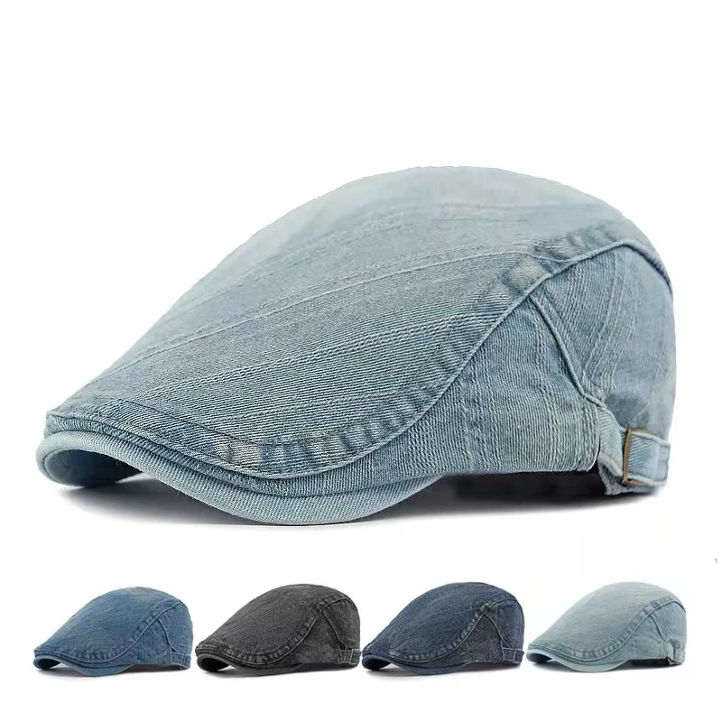 新款英伦复古牛仔水洗做旧小众时尚百搭前进帽鸭舌帽日系画家帽潮