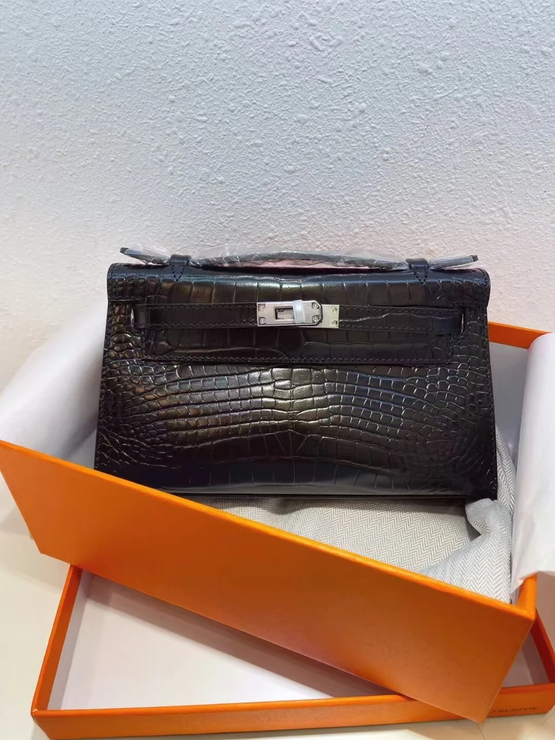 青诺/一代凯凯22CM手工定制鳄鱼纹牛皮女士肩包