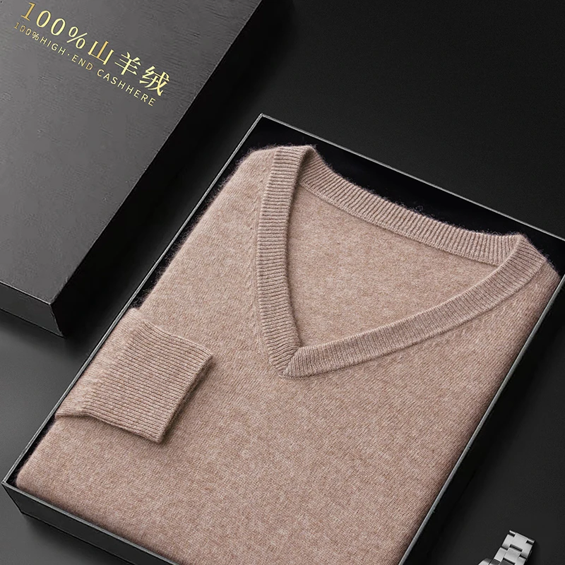 镇店宝物！纯羊绒衫男士V领商务基础款百搭毛衣宽松休闲针织衫