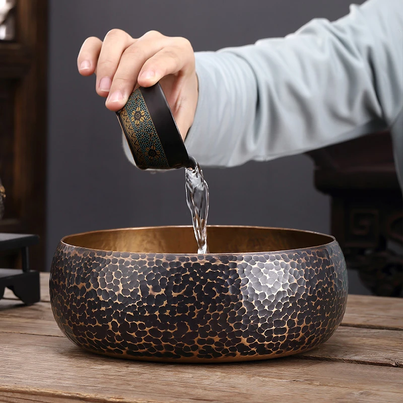 纯铜茶洗特大号家用茶洗杯功夫茶道陶瓷茶缸碗茶渣缸茶道茶具配件