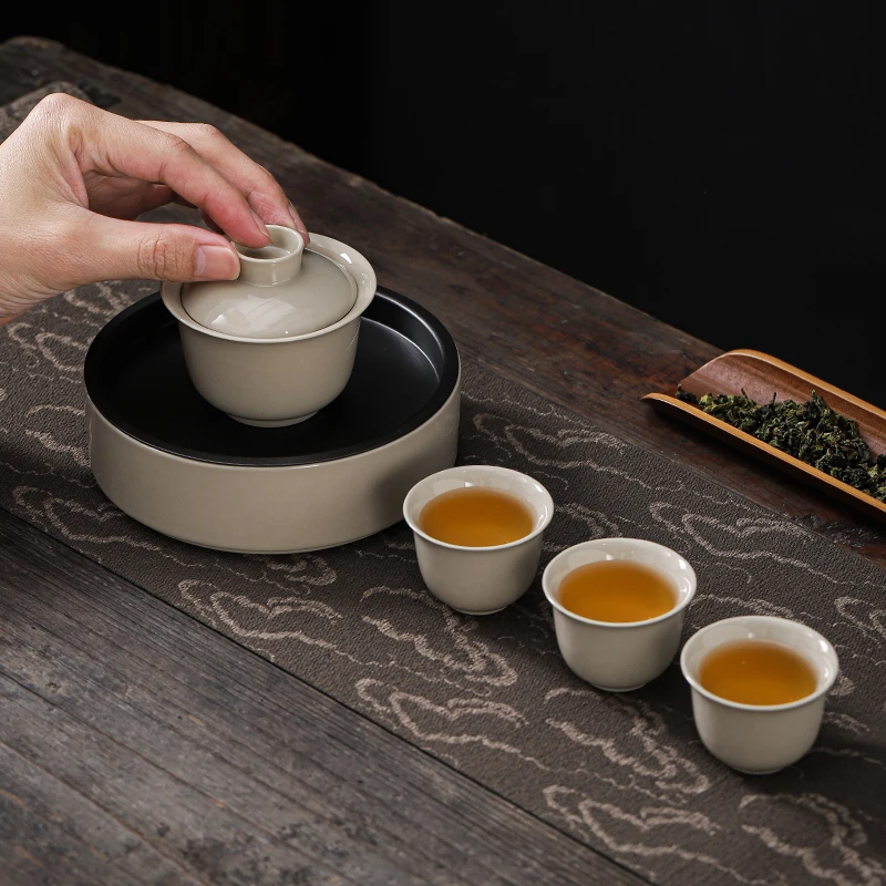 草木灰手工三才茶杯套组盖碗套装瓷茶杯套组盖碗干泡盘便携茶盖碗