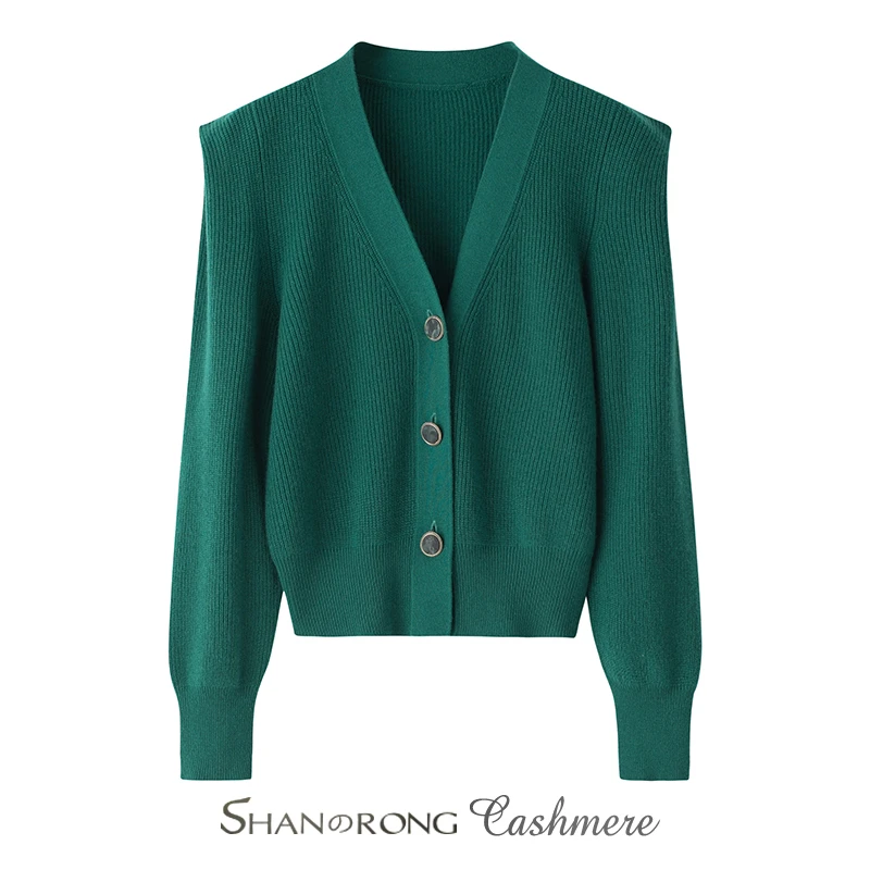 善绒就是显瘦~100山羊绒开衫女短款V领针织外套秋冬保暖毛衣修身