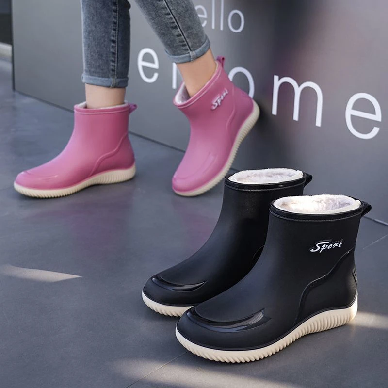 雨鞋女加绒保暖工作靴时尚防水厨房水鞋耐磨雨靴女士水靴防滑胶鞋