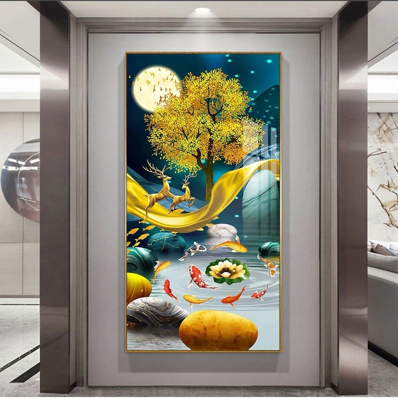 2023年新款5D钻石画满钻新款麋鹿九鱼客厅点贴砖十字绣手工自己秀