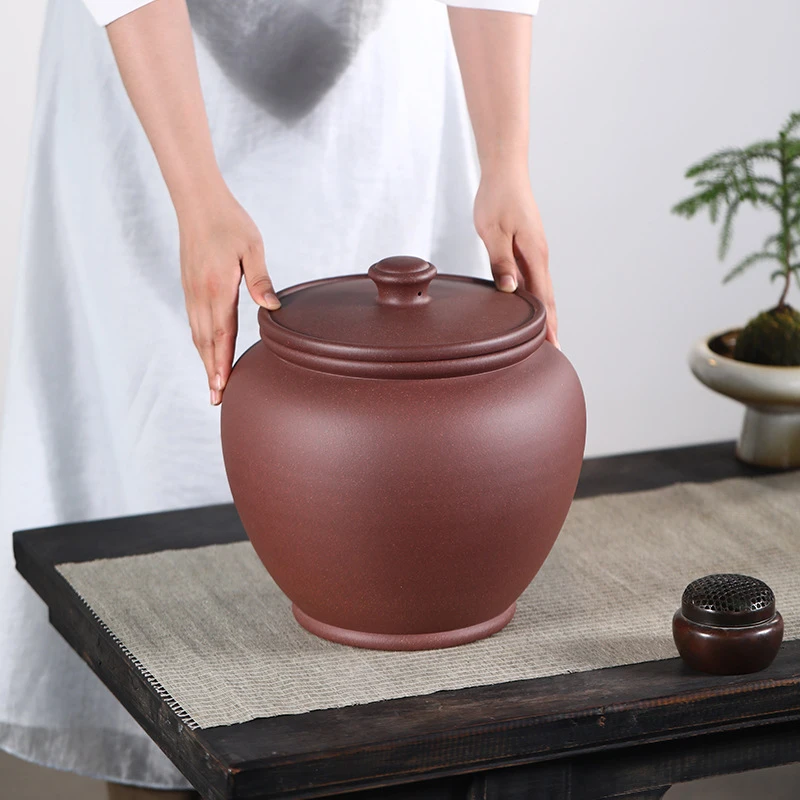 紫砂茶叶罐大号茶桶储茶桶普洱茶缸8饼罐家用粗陶瓷茶罐4斤散茶罐