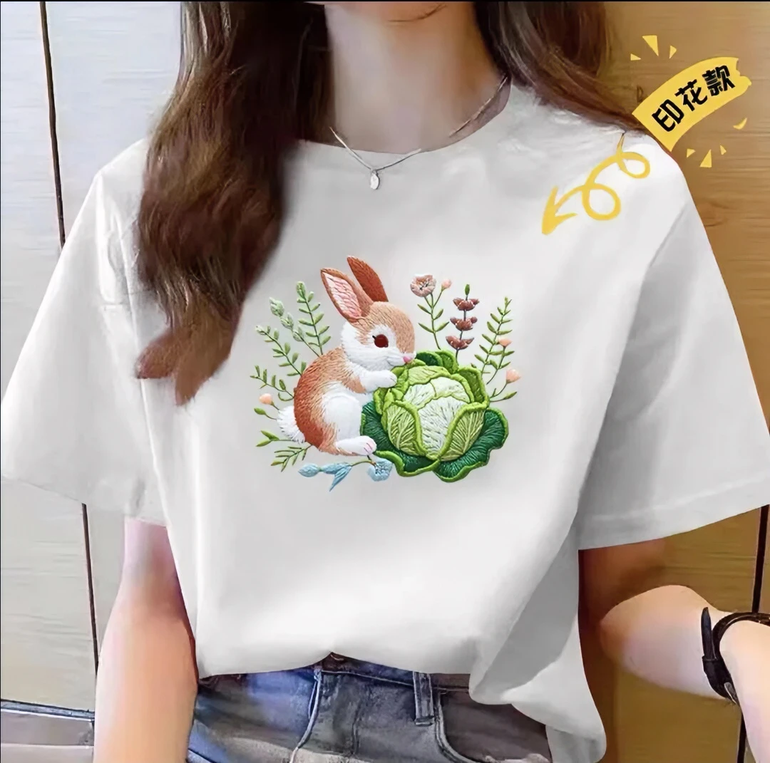 2025新款圆领百搭印花夏季半袖宽松韩版短袖情侣高档T恤