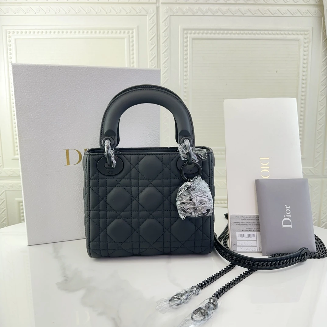 全新未使用 DIOR/迪奥 女士时尚经典磨砂黑三格戴妃单肩二奢包包