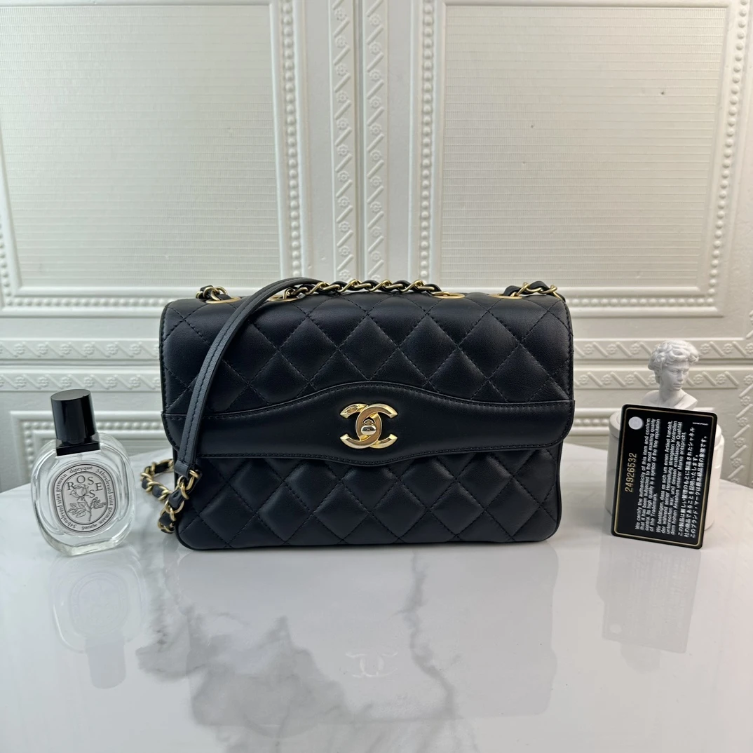 99新 Chanel/香奈儿 女士时尚经典黑金 风琴单肩斜挎包二奢包包