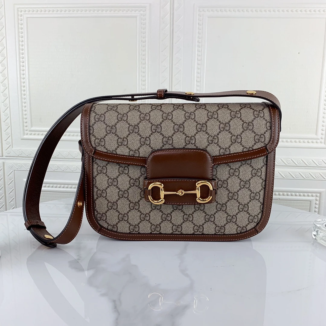 99新 GUCCI/古驰 男女同款1955系列焦糖中号马鞍包单肩包二奢包包