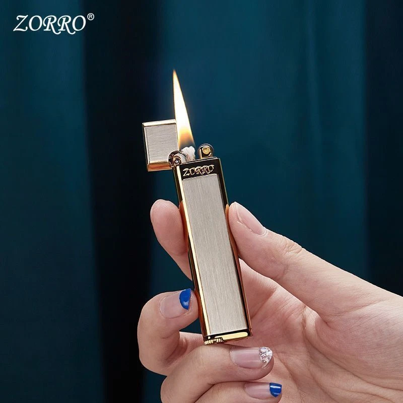 ZORRO佐罗迷你长条创意煤油打火机超薄纤巧男士礼品铜壳打火机