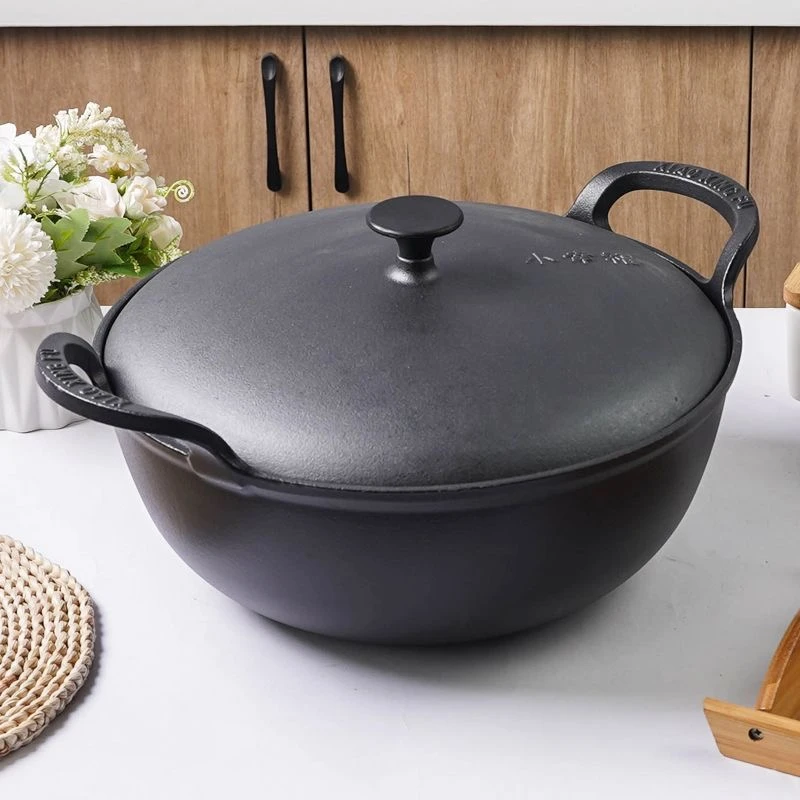 【铁盖】小幸福36cm铸铁无涂层元宝锅炒锅炖锅家用煮粥锅燃气灶通用