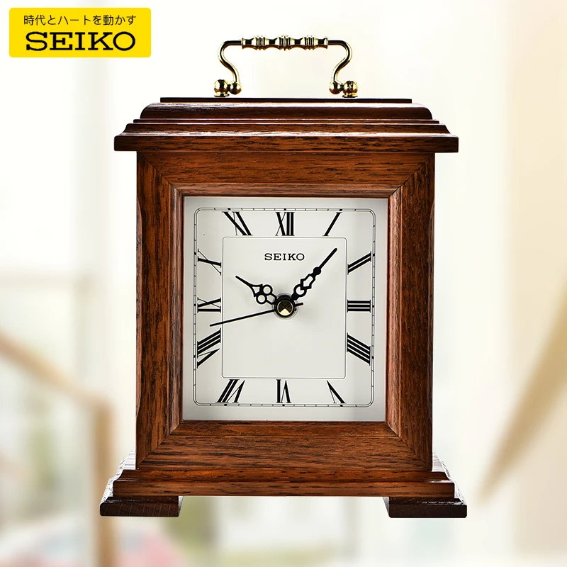 Seiko/精工实木座钟静音中式复古罗马数字客厅家用台钟 QXG337Z